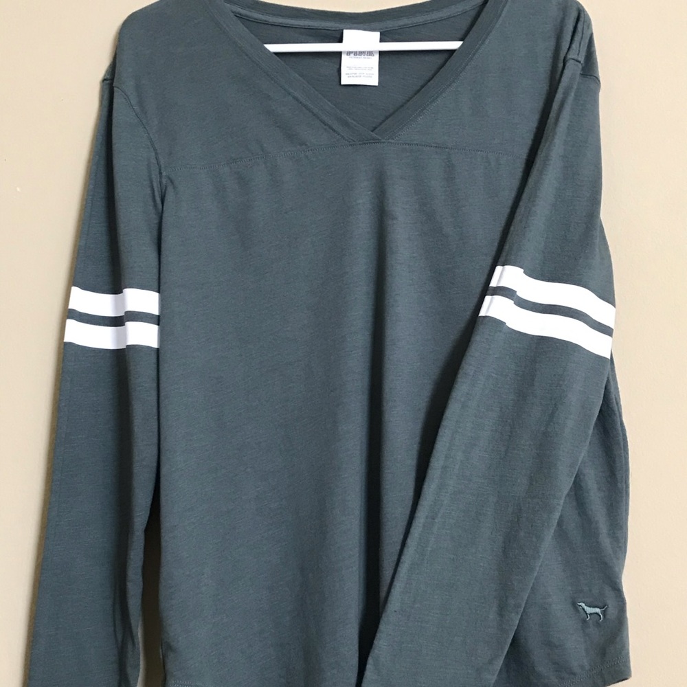 VS PINK Long Sleeve Green V-Neck Shirt